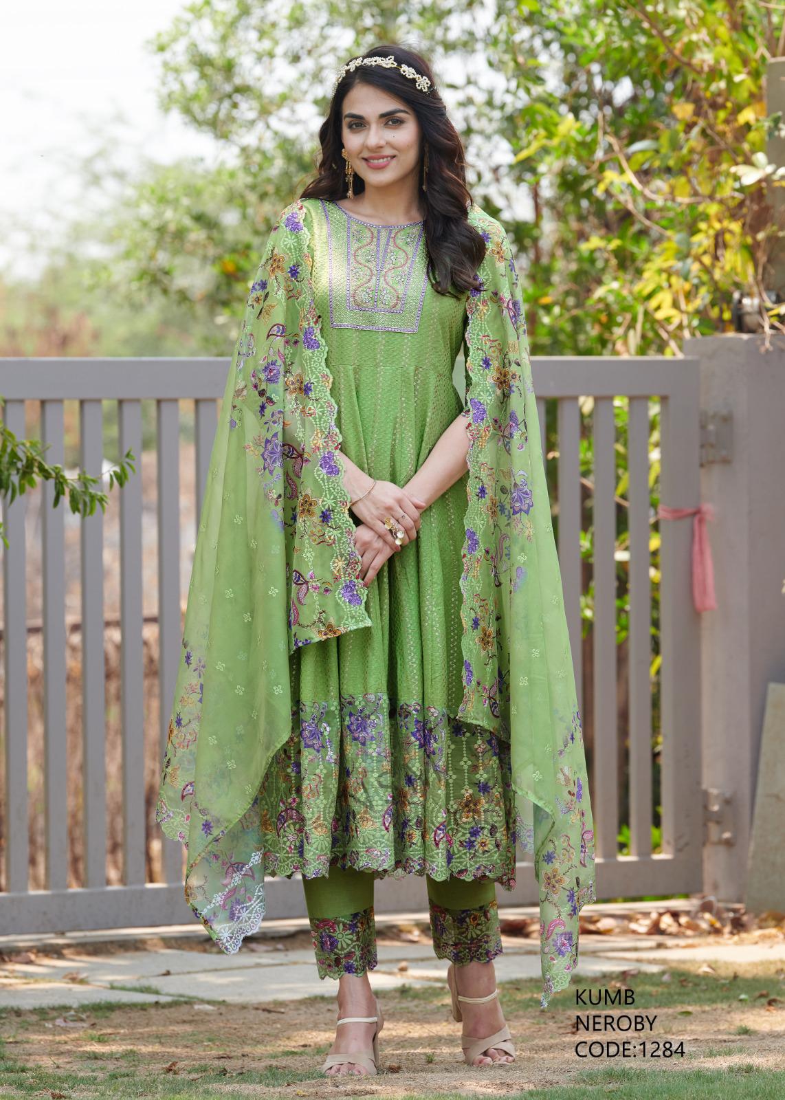 Kumb Neroby Neck Work Cotton Anarkali Kurti With Bottom Dupatta Wholesale Price In Surat